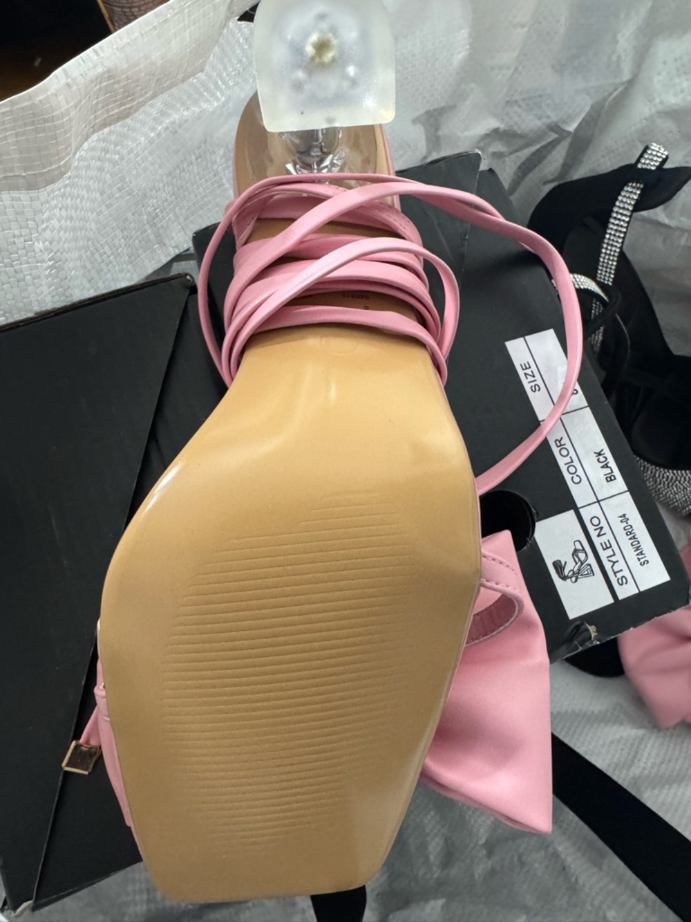 Fashion Nova Pink Bow Lace Up 3” Heel Strappy Stiletto Open toe Girly Spring NWT - Picture 6 of 6